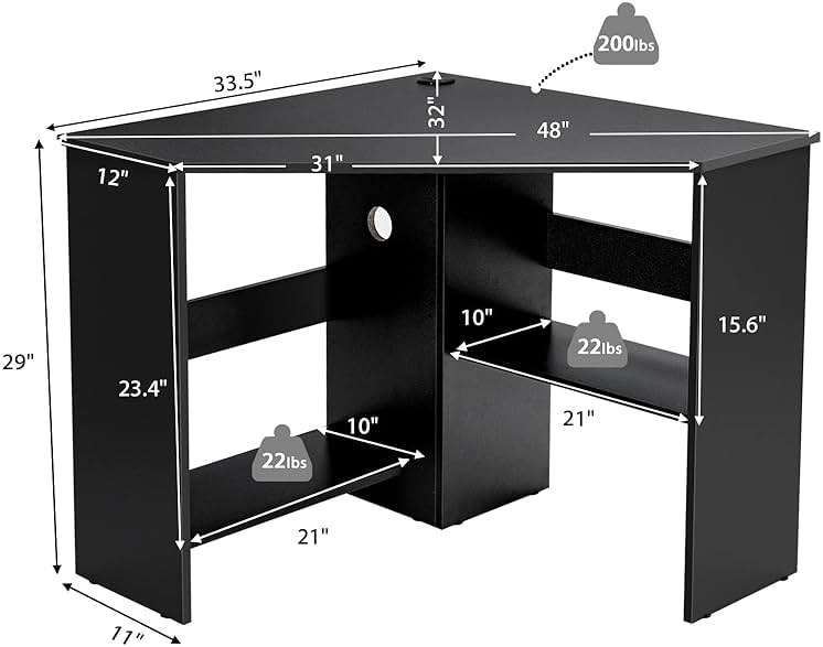 Tangkula Corner Desk, 90 Degrees Triangle Computer Desk for Small Space, Bedroom Corner Makeup Vanity Desk with Storage Shelves & CPU Stand - Image 2