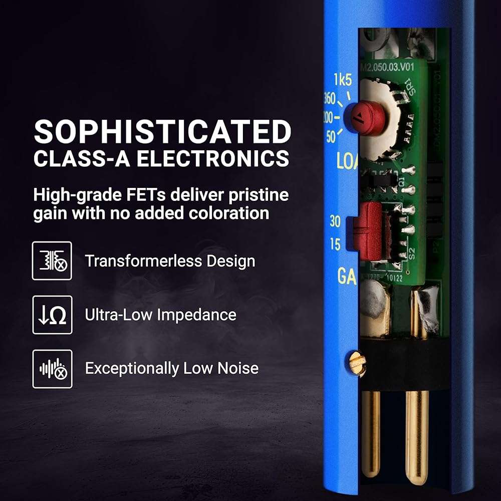 sE Electronics DM2 TNT Ultra-Slim Inline Microphone Preamp for Ribbon & Dynamic Microphones - Mic Preamp with 2 Gain Settings (+15dB or +30dB) & 8 Load Settings (50 Ohm-10 M Ohm) (Blue) - Image 3