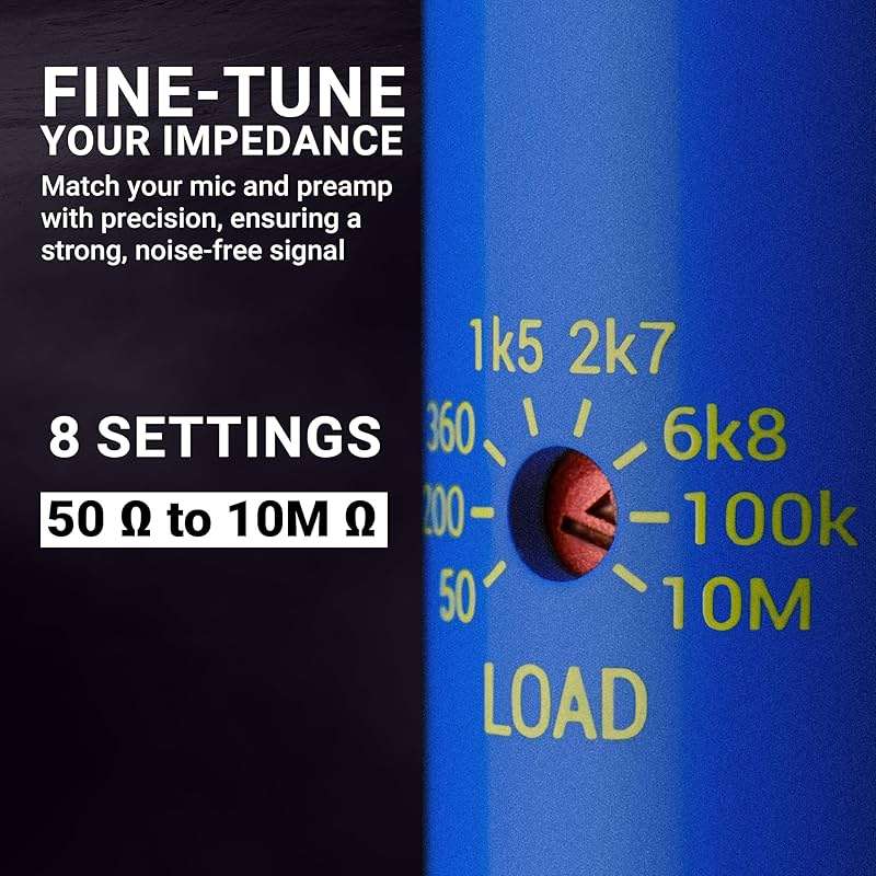 sE Electronics DM2 TNT Ultra-Slim Inline Microphone Preamp for Ribbon & Dynamic Microphones - Mic Preamp with 2 Gain Settings (+15dB or +30dB) & 8 Load Settings (50 Ohm-10 M Ohm) (Blue) - Image 4