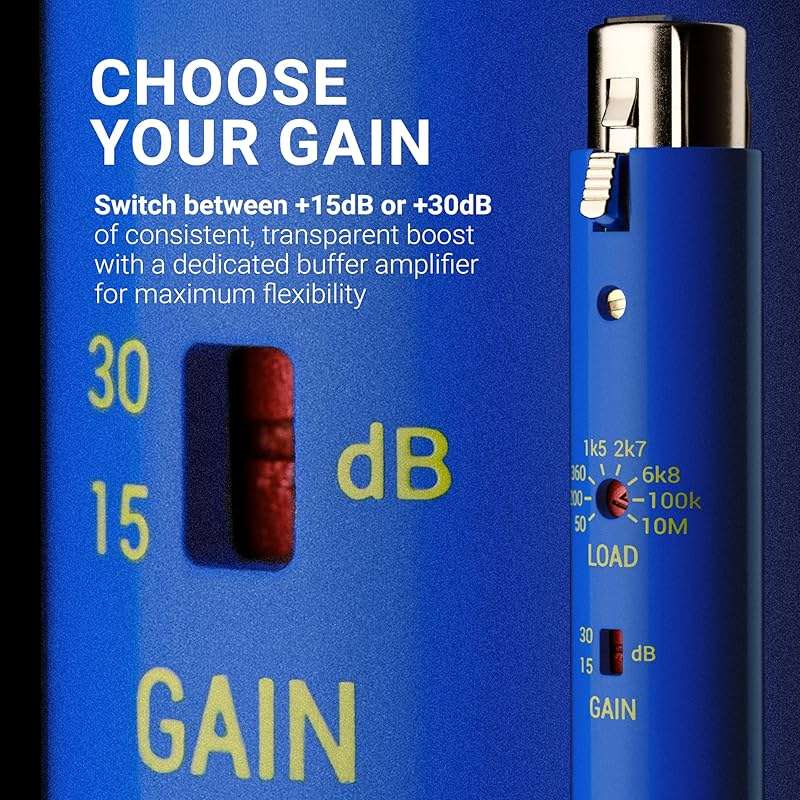 sE Electronics DM2 TNT Ultra-Slim Inline Microphone Preamp for Ribbon & Dynamic Microphones - Mic Preamp with 2 Gain Settings (+15dB or +30dB) & 8 Load Settings (50 Ohm-10 M Ohm) (Blue) - Image 5