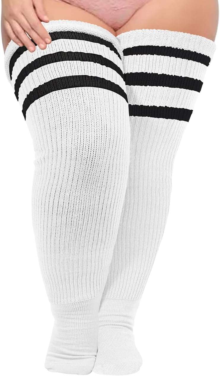 Moon Wood Plus Size Thick Thigh High Socks for Thick Thighs- Extra Long Striped Over the Knee Halloween Socks Leg Warmers - Image 1