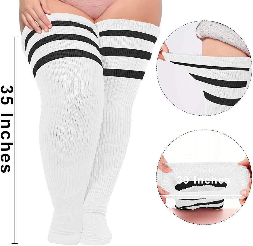 Moon Wood Plus Size Thick Thigh High Socks for Thick Thighs- Extra Long Striped Over the Knee Halloween Socks Leg Warmers - Image 2