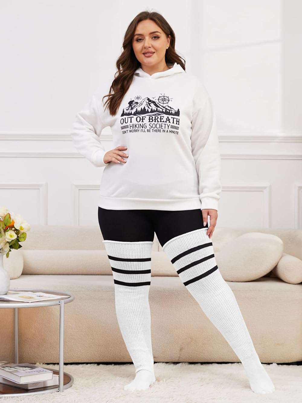 Moon Wood Plus Size Thick Thigh High Socks for Thick Thighs- Extra Long Striped Over the Knee Halloween Socks Leg Warmers - Image 3