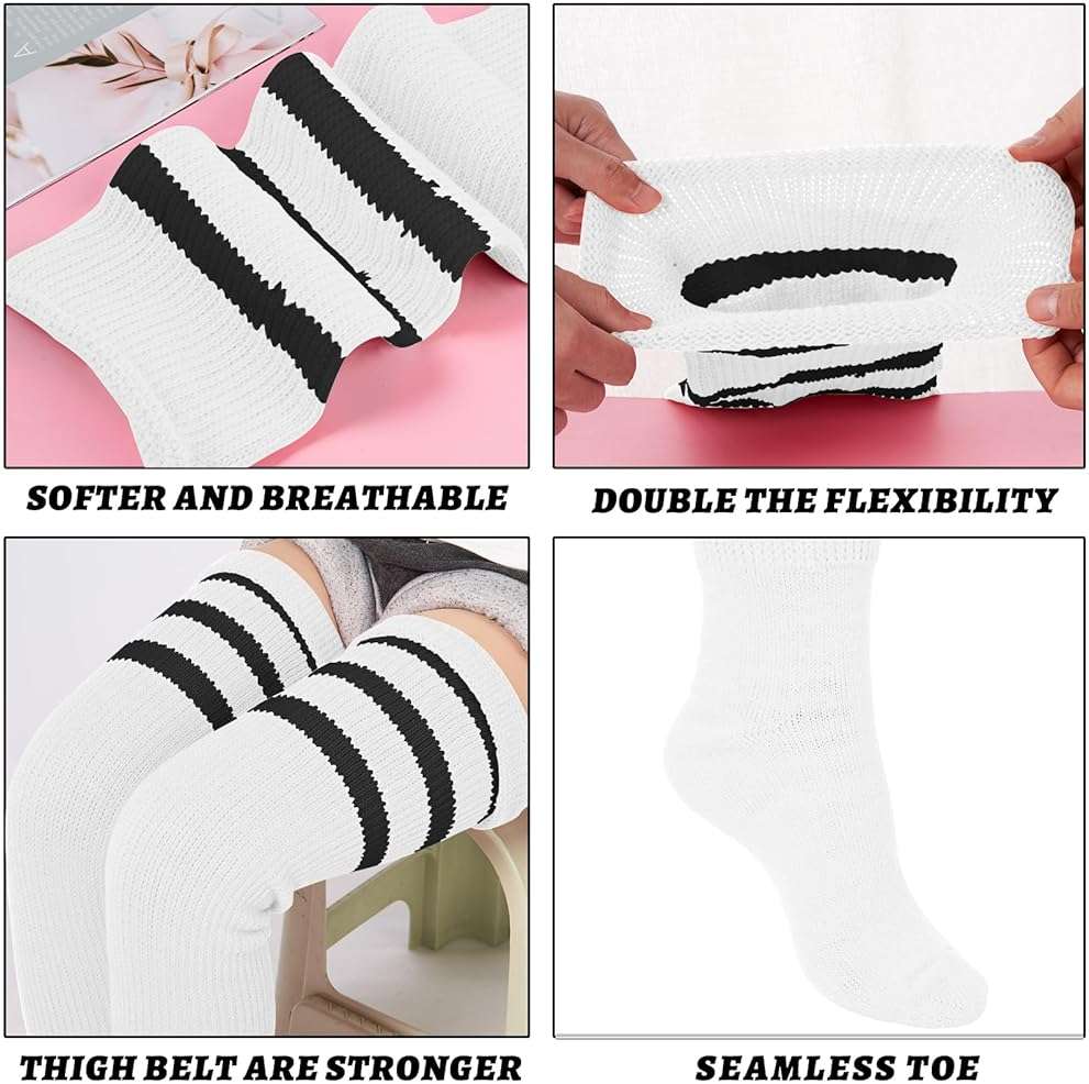 Moon Wood Plus Size Thick Thigh High Socks for Thick Thighs- Extra Long Striped Over the Knee Halloween Socks Leg Warmers - Image 4