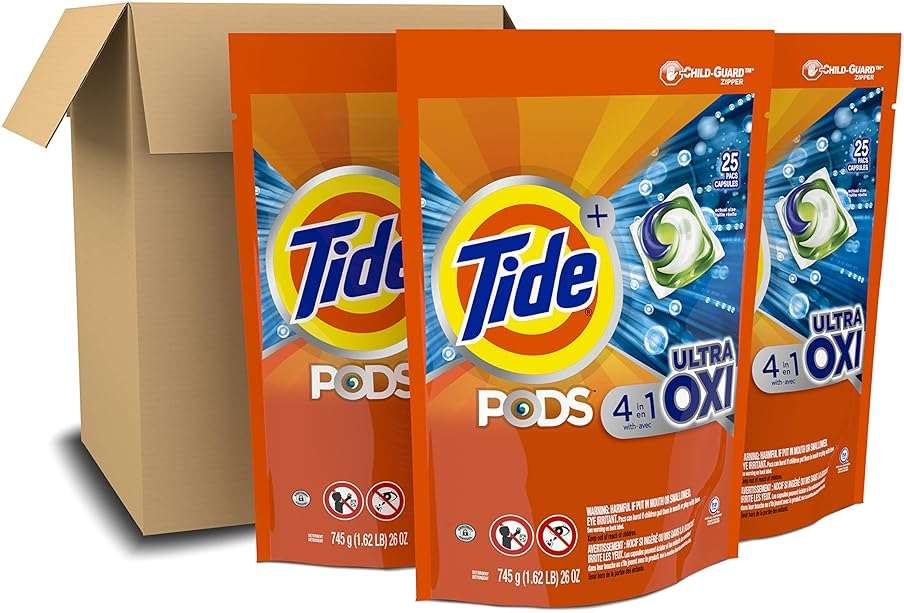 Tide PODS Liquid Laundry Detergent Soap Pacs, 4-in-1 Ultra Oxi, HE Compatible, 3 Bag Value Pack, 75 Count - Image 1