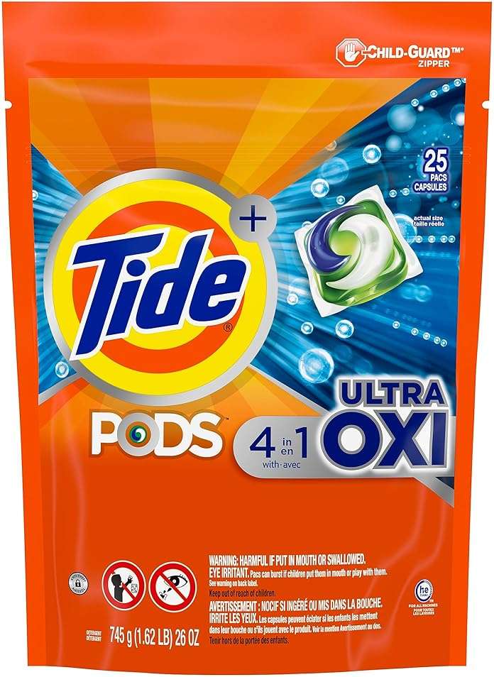Tide PODS Liquid Laundry Detergent Soap Pacs, 4-in-1 Ultra Oxi, HE Compatible, 3 Bag Value Pack, 75 Count - Image 4