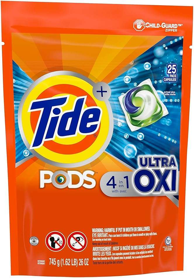 Tide PODS Liquid Laundry Detergent Soap Pacs, 4-in-1 Ultra Oxi, HE Compatible, 3 Bag Value Pack, 75 Count - Image 5