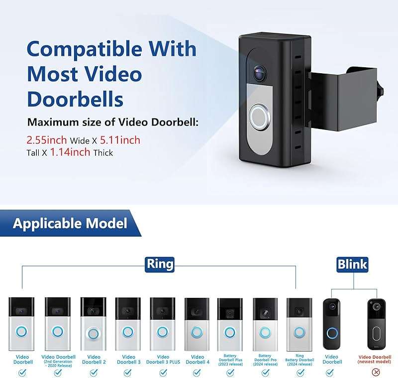 KIMILAR Anti-Theft Video Doorbell Mount Compatible with Ring/Blink Wireless Video Doorbell, Adjustable Mounting Bracket Accessories for Houses, Apartments, Businesses, Not for Blink 2nd Gen - Image 2