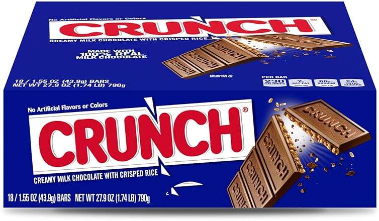 CRUNCH, Bulk 18 Pack, Milk Chocolate and Crisped Rice, Full Size Holiday Candy Bars, Stocking Stuffers, Individually Wrapped, 1.55 oz Each - Image 1