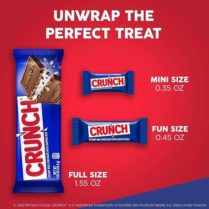 CRUNCH, Bulk 18 Pack, Milk Chocolate and Crisped Rice, Full Size Holiday Candy Bars, Stocking Stuffers, Individually Wrapped, 1.55 oz Each - Image 5