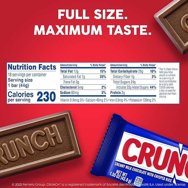 CRUNCH, Bulk 18 Pack, Milk Chocolate and Crisped Rice, Full Size Holiday Candy Bars, Stocking Stuffers, Individually Wrapped, 1.55 oz Each - Image 7