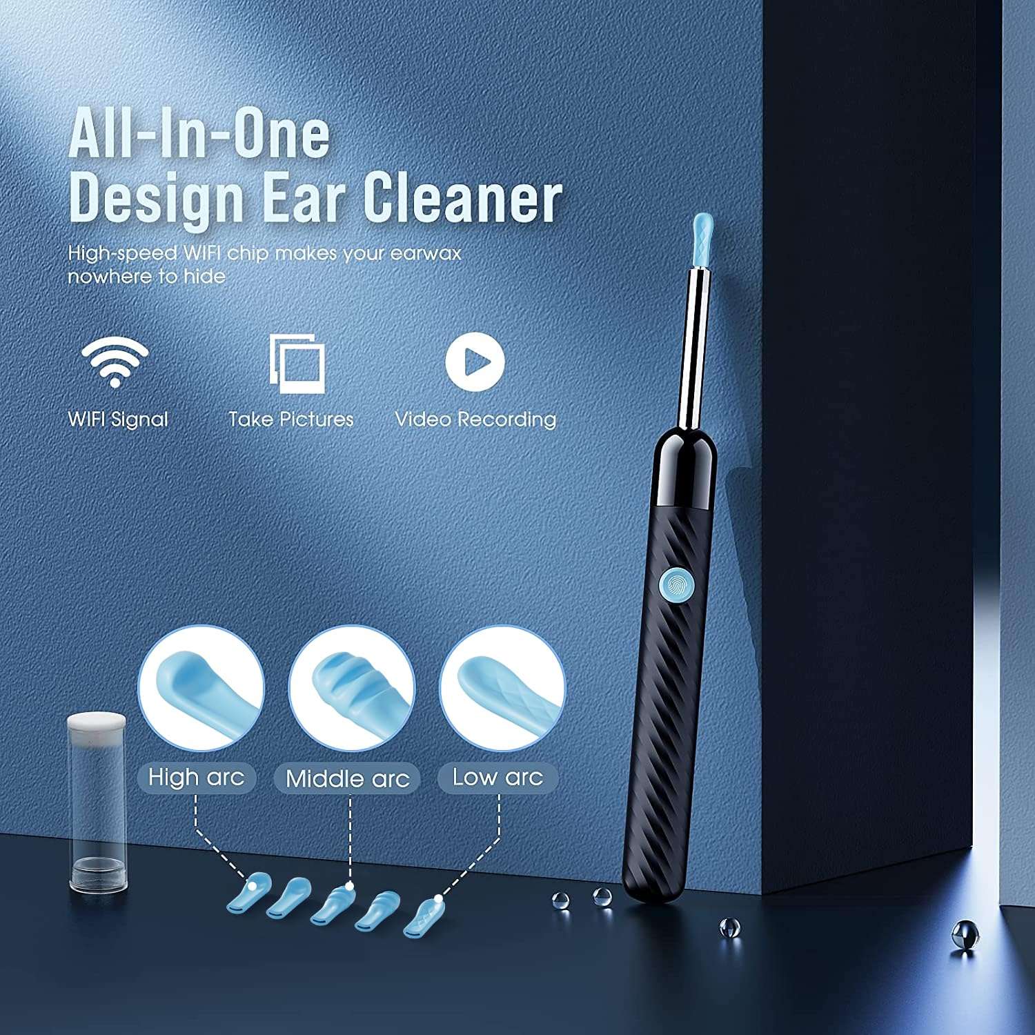 LEIPUT Ear Wax Removal - Earwax Remover Tool with 8 Pcs Ear Set - Ear Canal Cleaner with 1080P Camera - FSA HSA Eligible - Ear Cleaning Kit with 6 Ear Spoon - Ear Camera for iOS & Android (Black) - Image 3