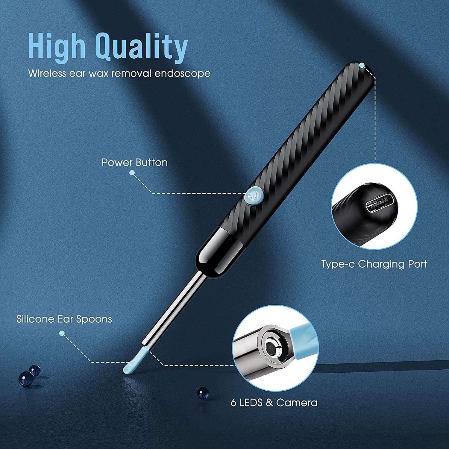 LEIPUT Ear Wax Removal - Earwax Remover Tool with 8 Pcs Ear Set - Ear Canal Cleaner with 1080P Camera - FSA HSA Eligible - Ear Cleaning Kit with 6 Ear Spoon - Ear Camera for iOS & Android (Black) - Image 4
