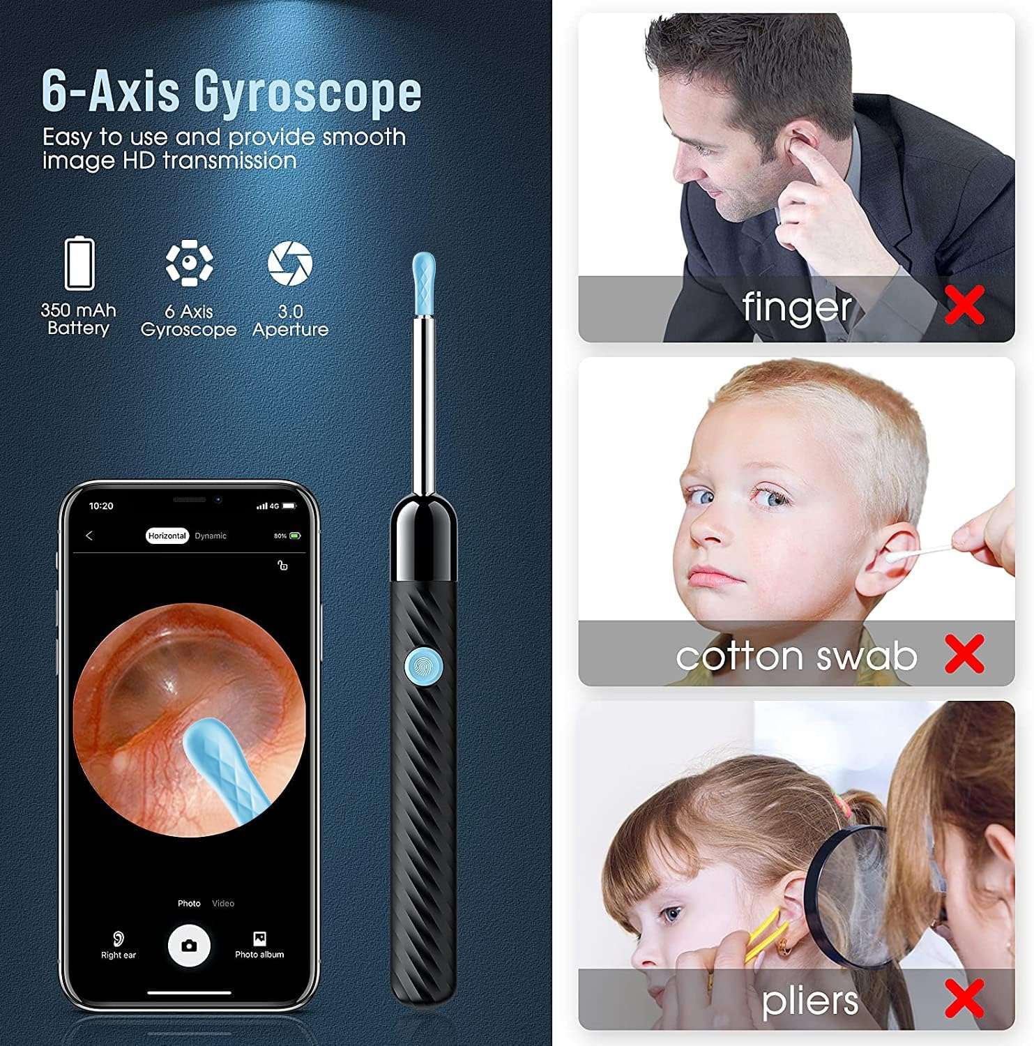 LEIPUT Ear Wax Removal - Earwax Remover Tool with 8 Pcs Ear Set - Ear Canal Cleaner with 1080P Camera - FSA HSA Eligible - Ear Cleaning Kit with 6 Ear Spoon - Ear Camera for iOS & Android (Black) - Image 5
