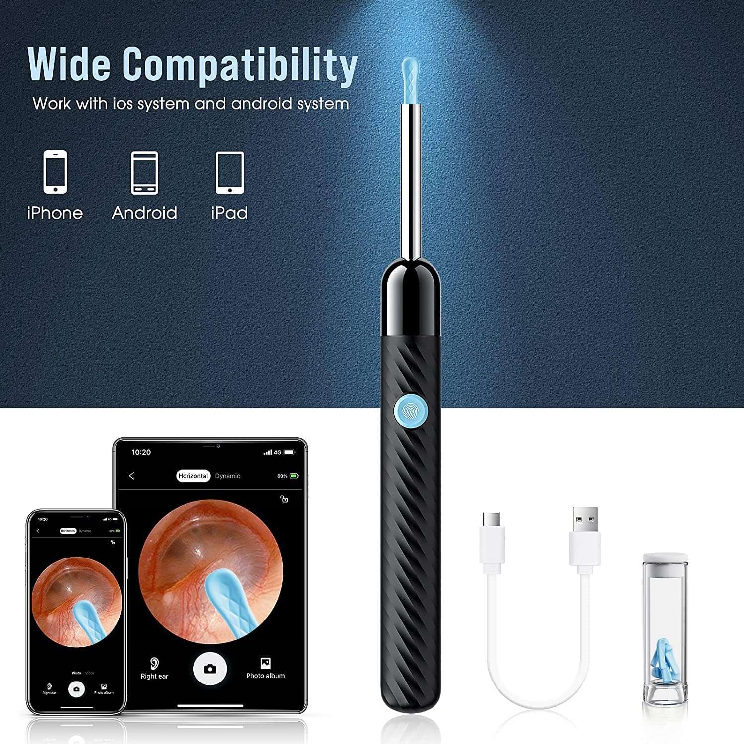 LEIPUT Ear Wax Removal - Earwax Remover Tool with 8 Pcs Ear Set - Ear Canal Cleaner with 1080P Camera - FSA HSA Eligible - Ear Cleaning Kit with 6 Ear Spoon - Ear Camera for iOS & Android (Black) - Image 7