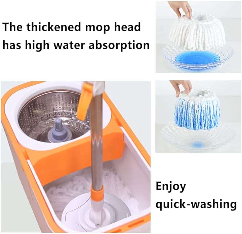 Floor Spin Mop and Bucket Set with Wringer System Extended Stainless Steel Handle 61＂for Home Floor Cleaning Use with 5 Replacement Head Refill and 1 Cleaning Brush Head - Image 7