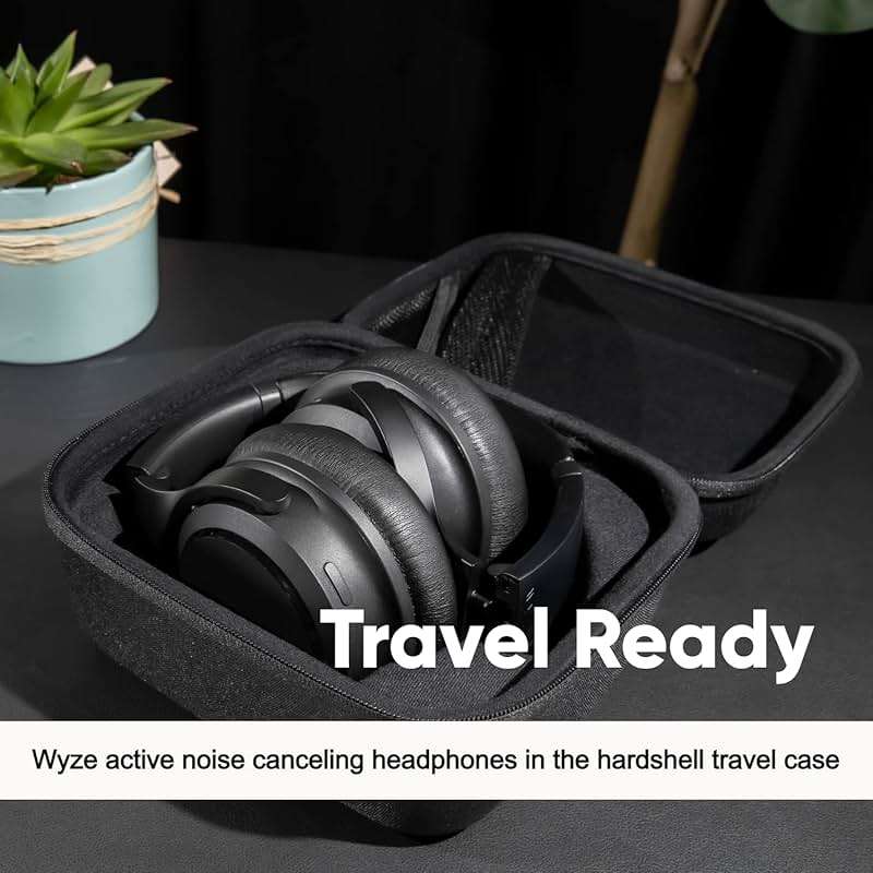 WYZE Noise Cancelling Headphones and Hard Case for Travel, Wireless Over The Ear Bluetooth Headphones with Active Noise Cancellation, Transparency Mode, Clear Voice Pick-up, Alexa Built-in - Image 6