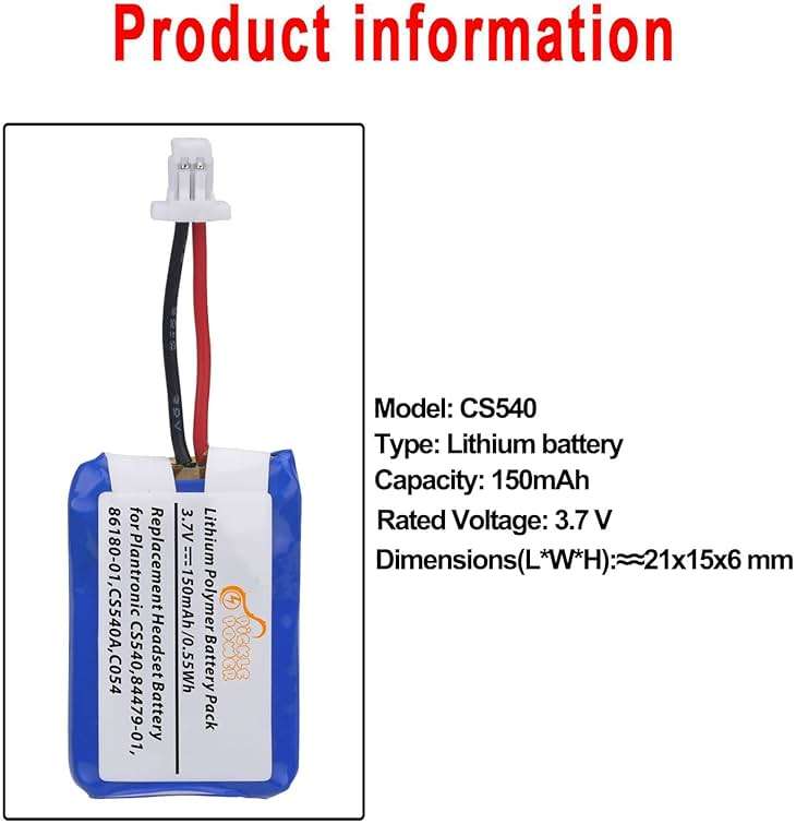 Pickle Power CS540 C054 Battery, 2 Pack 84479-01, 86180-01 Battery for Plantronics CS540 CS540A C054 Wireless Headset - Image 3