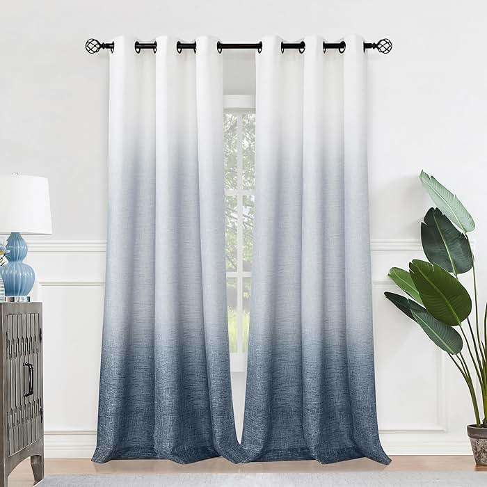 Central Park Ombre Window Curtain Panel Linen Gradient Print on Rayon Blend Fabric Drapery Treatments for Living Room/Bedroom, Cream White to Indigo Blue, 40" x 84", Set of 2 - Image 1