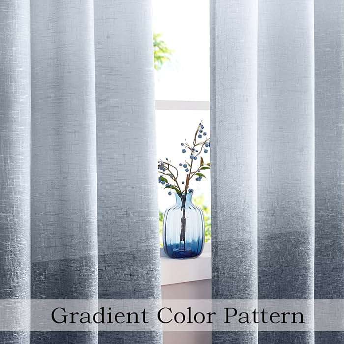 Central Park Ombre Window Curtain Panel Linen Gradient Print on Rayon Blend Fabric Drapery Treatments for Living Room/Bedroom, Cream White to Indigo Blue, 40" x 84", Set of 2 - Image 2