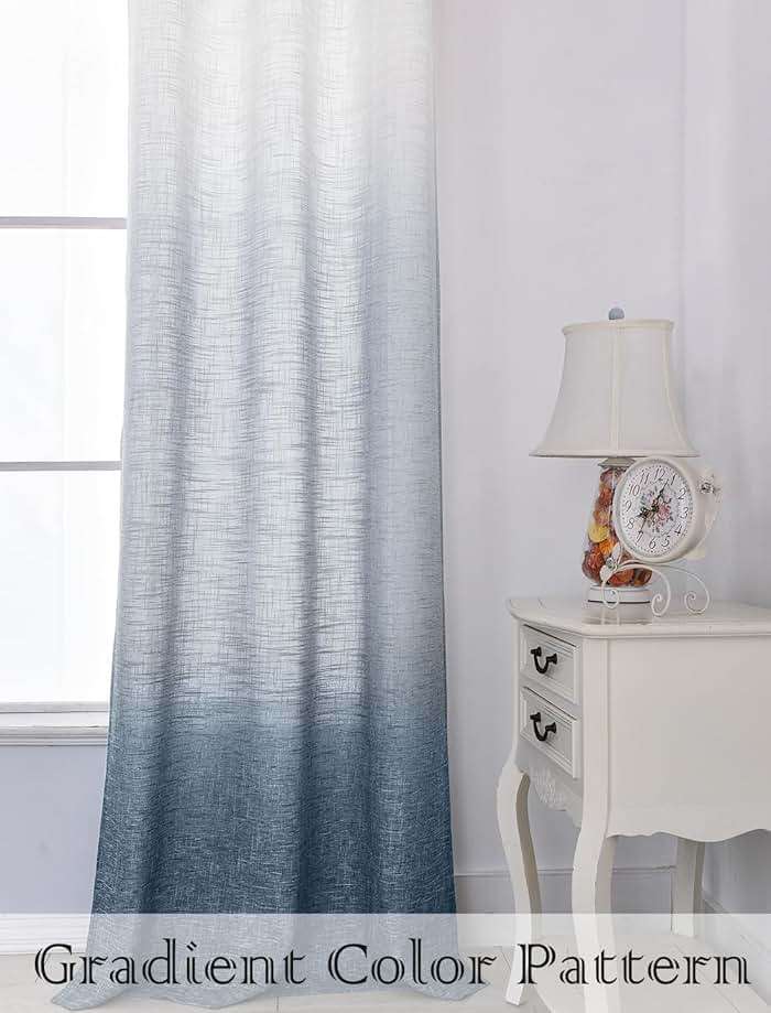 Central Park Ombre Window Curtain Panel Linen Gradient Print on Rayon Blend Fabric Drapery Treatments for Living Room/Bedroom, Cream White to Indigo Blue, 40" x 84", Set of 2 - Image 7