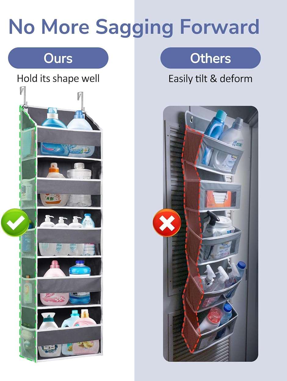 ULG 1 Pack Over Door Organizer with 5 Large and 10 Mesh Side Pockets, 44 lbs Weight Capacity Hanging Storage with Clear Window Kids Toys, Shoes, Diapers, Dark Grey, 5 Layers - Image 3