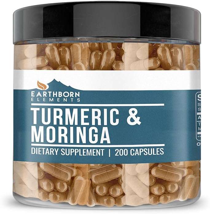 Earthborn Elements Turmeric & Moringa 200 Capsules, Pure & Undiluted, No Additives - Image 1