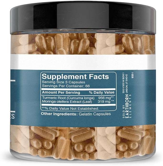 Earthborn Elements Turmeric & Moringa 200 Capsules, Pure & Undiluted, No Additives - Image 2