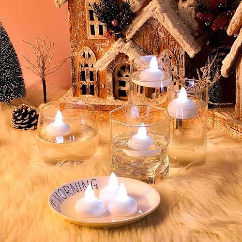 Honoson 36 Pack 1.6" Flameless Led Floating Candles Waterproof Tealights Battery Operated Flickering Floating Candles for Wedding Centerpieces Pool Bath Party Anniversary Spa Home Decor(White Light) - Image 2