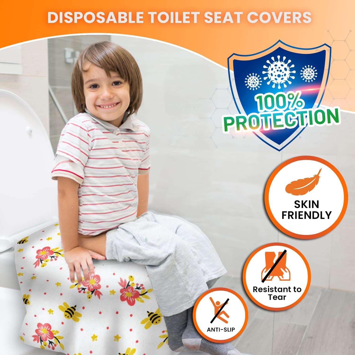 20 Extra Large Toilet Seat Covers Disposable for Kids & Adults-Toilet Covers Disposable for travel-Toddler Toilet Seat Cover Liners for Potty Training-Individually Wrapped-Waterproof (Bees) - Image 3