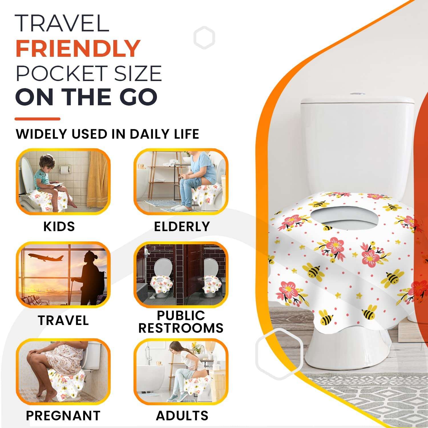 20 Extra Large Toilet Seat Covers Disposable for Kids & Adults-Toilet Covers Disposable for travel-Toddler Toilet Seat Cover Liners for Potty Training-Individually Wrapped-Waterproof (Bees) - Image 4