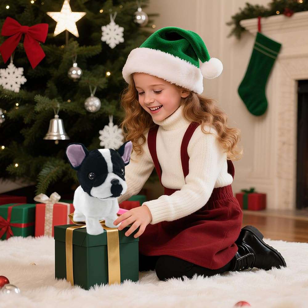 YH YUHUNG Walking French Bulldog Toy with Leash, Black & White Frenchie Puppy Robot, Electronic Barking & Wagging Plush Dog, Interactive Pet Gift for Kids 3+ (French Bulldog) - Image 2