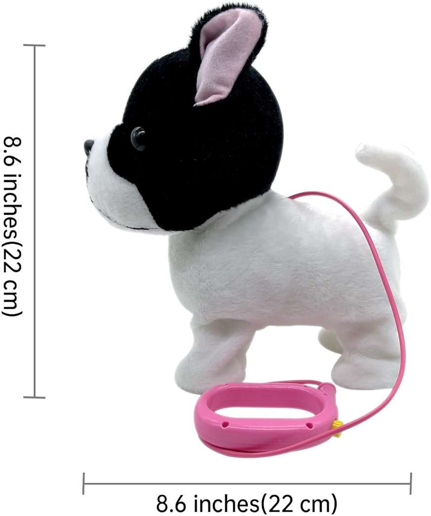 YH YUHUNG Walking French Bulldog Toy with Leash, Black & White Frenchie Puppy Robot, Electronic Barking & Wagging Plush Dog, Interactive Pet Gift for Kids 3+ (French Bulldog) - Image 3