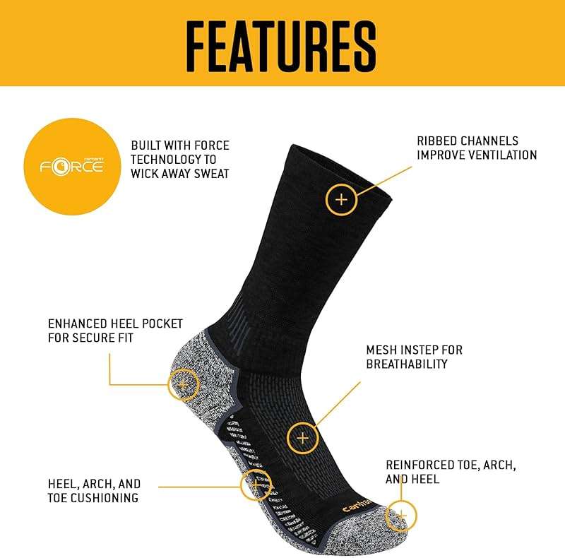 Carhartt Men's SC4223M Force Midweight Crew Sock 3 Pack - Image 3