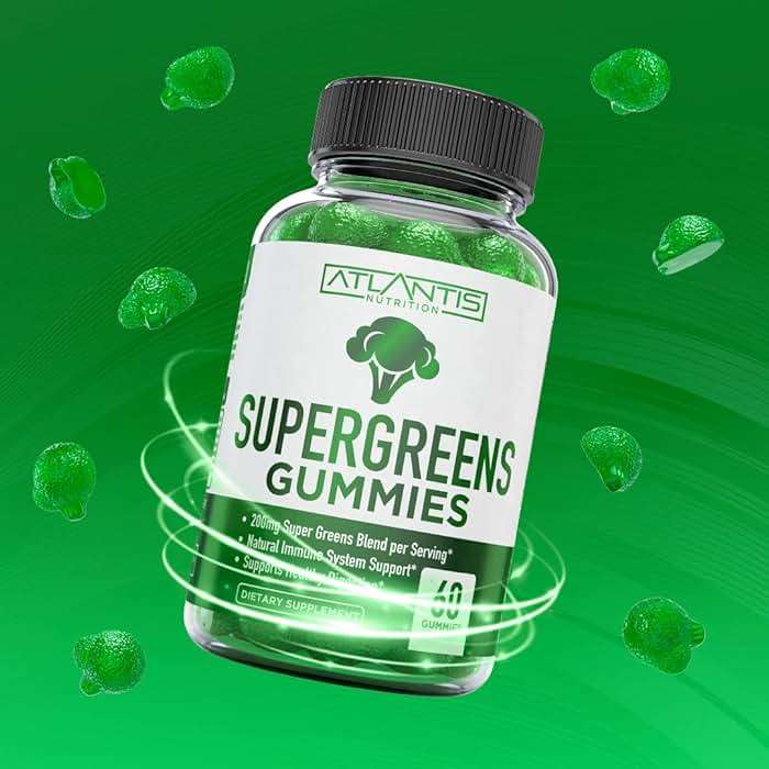 Atlantis Nutrition Supergreens Gummies - Daily Green Superfoods Supplement with Spinach, Broccoli, Moringa, Beet Root, Celery, Green Tea, & Acai for Immunity Support - Natural Raspberry Flavor, 60 cnt - Image 9
