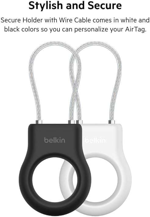 Belkin Apple AirTag Secure Holder With Wire Cable - AirTag Holder - Lock & Protect Air Tags In Durable Scratch Resistant Case - Protective AirTag Keychain Accessory For Keys, Luggage & More – White - Image 7