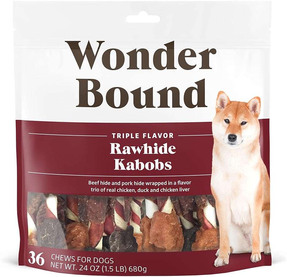 Amazon Brand - Wonder Bound Triple Flavor Rawhide Kabobs for Dogs, Variety, 1.5 pound (Pack of 1) - Image 1