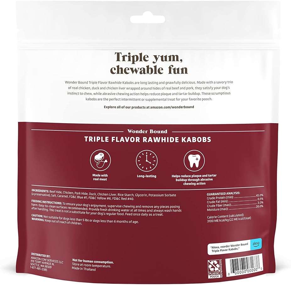 Amazon Brand - Wonder Bound Triple Flavor Rawhide Kabobs for Dogs, Variety, 1.5 pound (Pack of 1) - Image 2