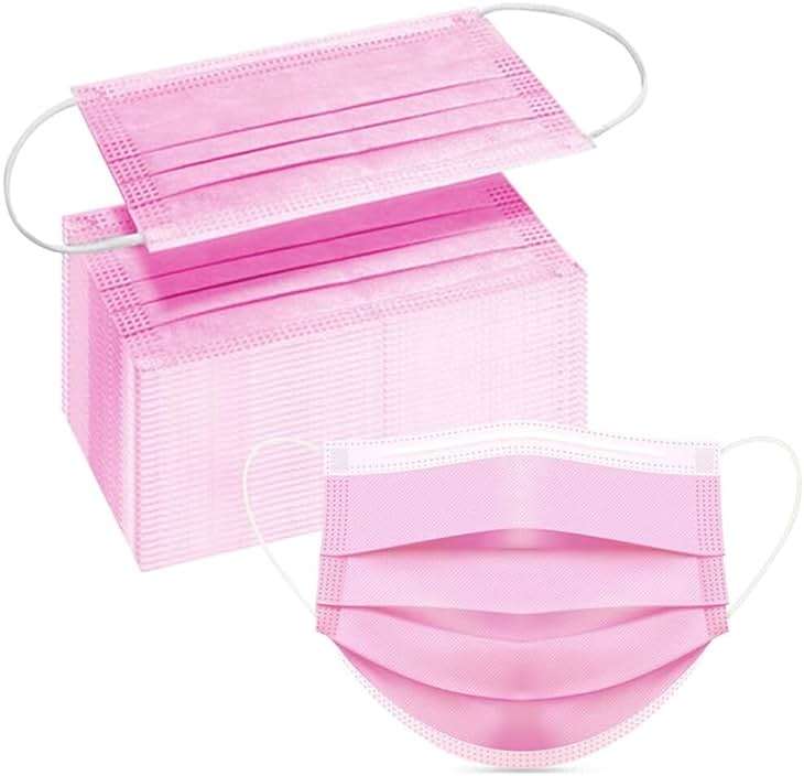 DC-BEAUTIFUL 100 Pcs Pink Disposable 3 Ply Earloop Face Masks,Fit for Adults - Image 1