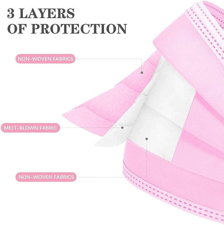 DC-BEAUTIFUL 100 Pcs Pink Disposable 3 Ply Earloop Face Masks,Fit for Adults - Image 2