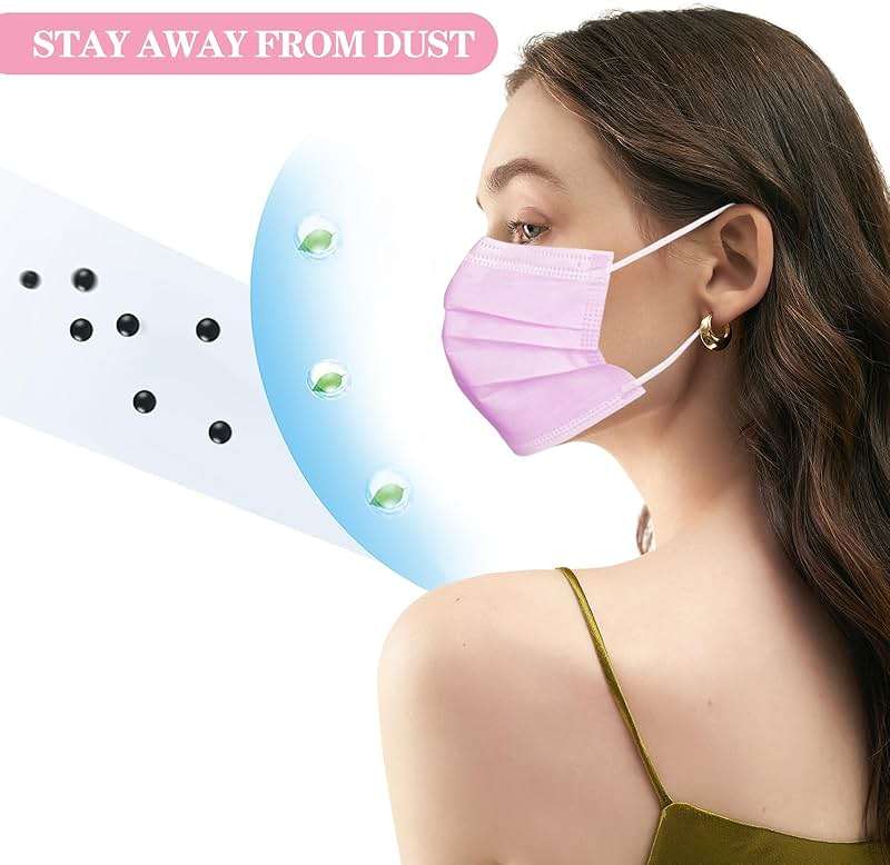 DC-BEAUTIFUL 100 Pcs Pink Disposable 3 Ply Earloop Face Masks,Fit for Adults - Image 5