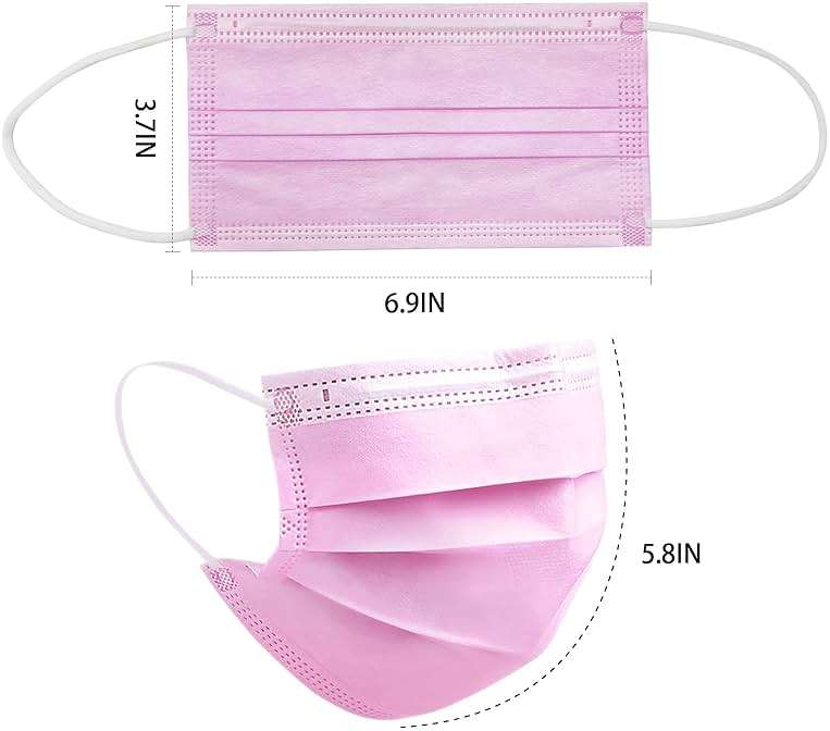 DC-BEAUTIFUL 100 Pcs Pink Disposable 3 Ply Earloop Face Masks,Fit for Adults - Image 6