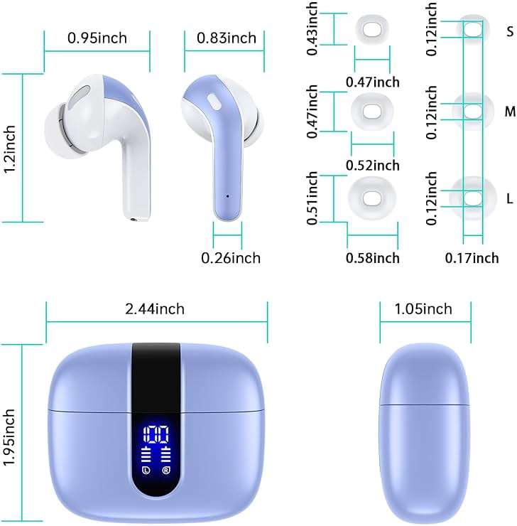 TAGRY Bluetooth Headphones True Wireless Earbuds 60H Playback LED Power Display Earphones with Wireless Charging Case IPX5 Waterproof in-Ear Ear buds with Mic for TV Smart Phone Laptop Computer Sports - Image 8
