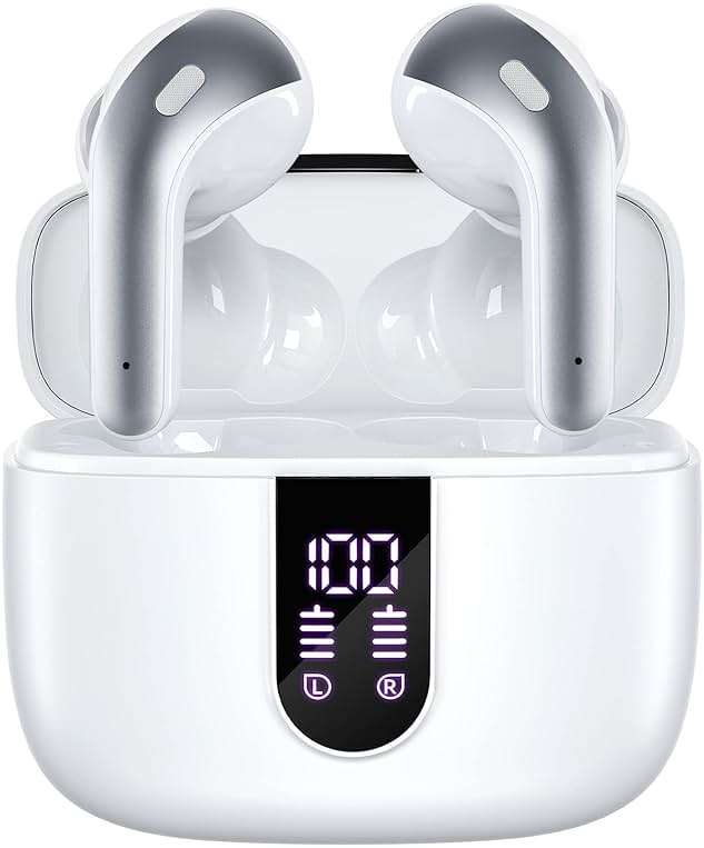 TAGRY Bluetooth Headphones True Wireless Earbuds 60H Playback LED Power Display Earphones with Wireless Charging Case IPX5 Waterproof in-Ear Ear buds with Mic for TV Smart Phone Laptop Computer Sports - Image 1