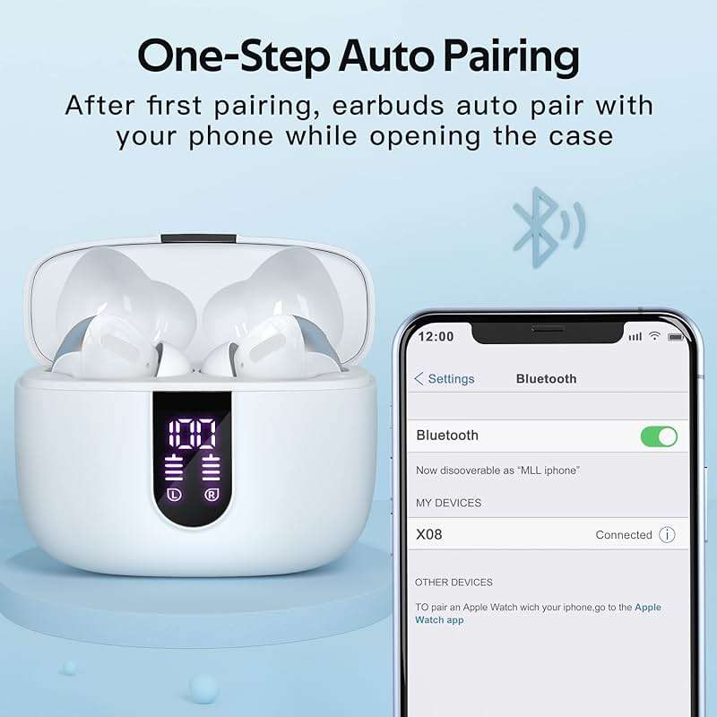 TAGRY Bluetooth Headphones True Wireless Earbuds 60H Playback LED Power Display Earphones with Wireless Charging Case IPX5 Waterproof in-Ear Ear buds with Mic for TV Smart Phone Laptop Computer Sports - Image 5