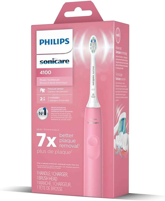 Philips Sonicare 4100 Rechargeable Electric Toothbrush, with Pressure Sensor, 2 Intensity Settings, SmarTimer and QuadPacer, 14-Day Battery Life, Deep Pink, Model HX3681/26 - Image 16