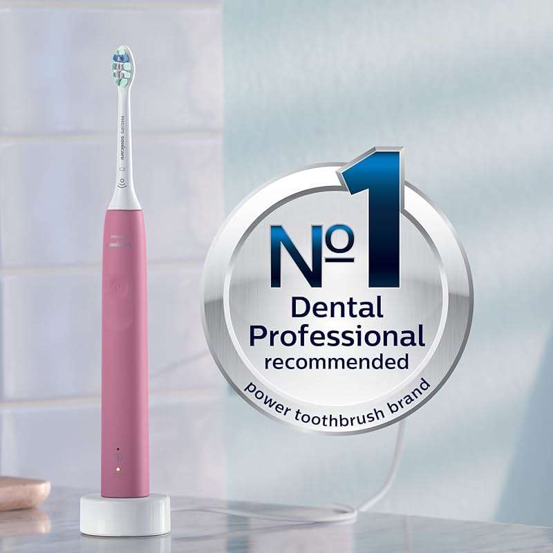 Philips Sonicare 4100 Rechargeable Electric Toothbrush, with Pressure Sensor, 2 Intensity Settings, SmarTimer and QuadPacer, 14-Day Battery Life, Deep Pink, Model HX3681/26 - Image 6