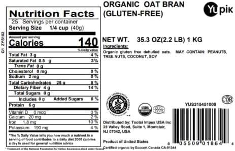 Yupik Organic Oat Bran, Gluten-Free, 2.2 lb (35.2 oz), Non-GMO, Kosher, Vegan, Raw, Made from Hull of Whole Grain Oats, Good Source of Fiber, Ideal for Baking & Cooking - Image 2