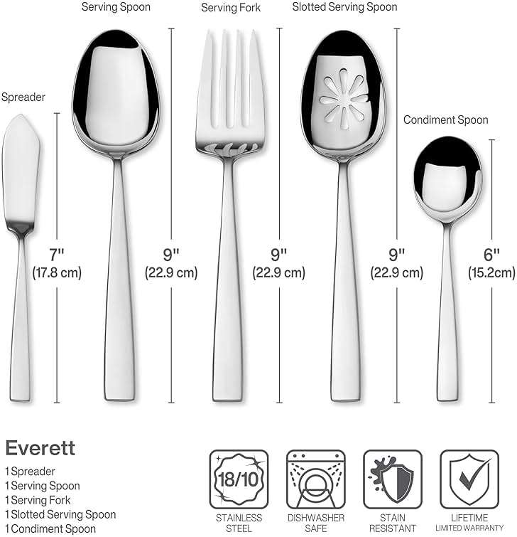 Mikasa Everett 18/10 Stainless Steel Flatware Set, 101-Piece Service for 12, Silverware Set with Slim Square-Cut Handles, Dishwasher Safe Cutlery Set - Image 4
