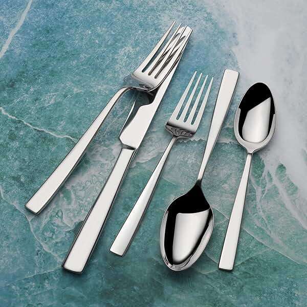 Mikasa Everett 18/10 Stainless Steel Flatware Set, 101-Piece Service for 12, Silverware Set with Slim Square-Cut Handles, Dishwasher Safe Cutlery Set - Image 6